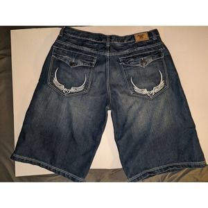 Reve Men's Blue Denim Shorts Size 42 Embroidered